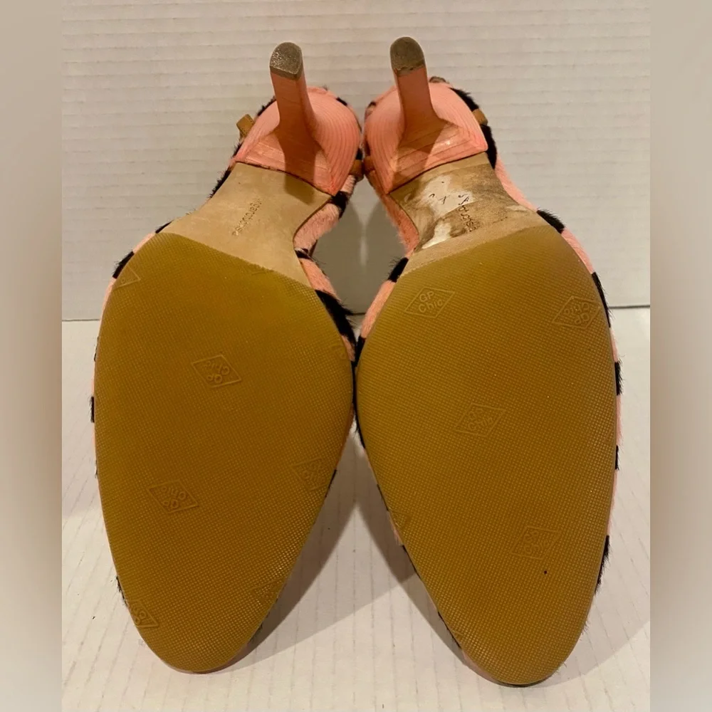 Ungaro Fuchsia Pink & Black Zebra Stripe Calf Hair Leather T-Strap Heels Italy - Picture 8 of 8